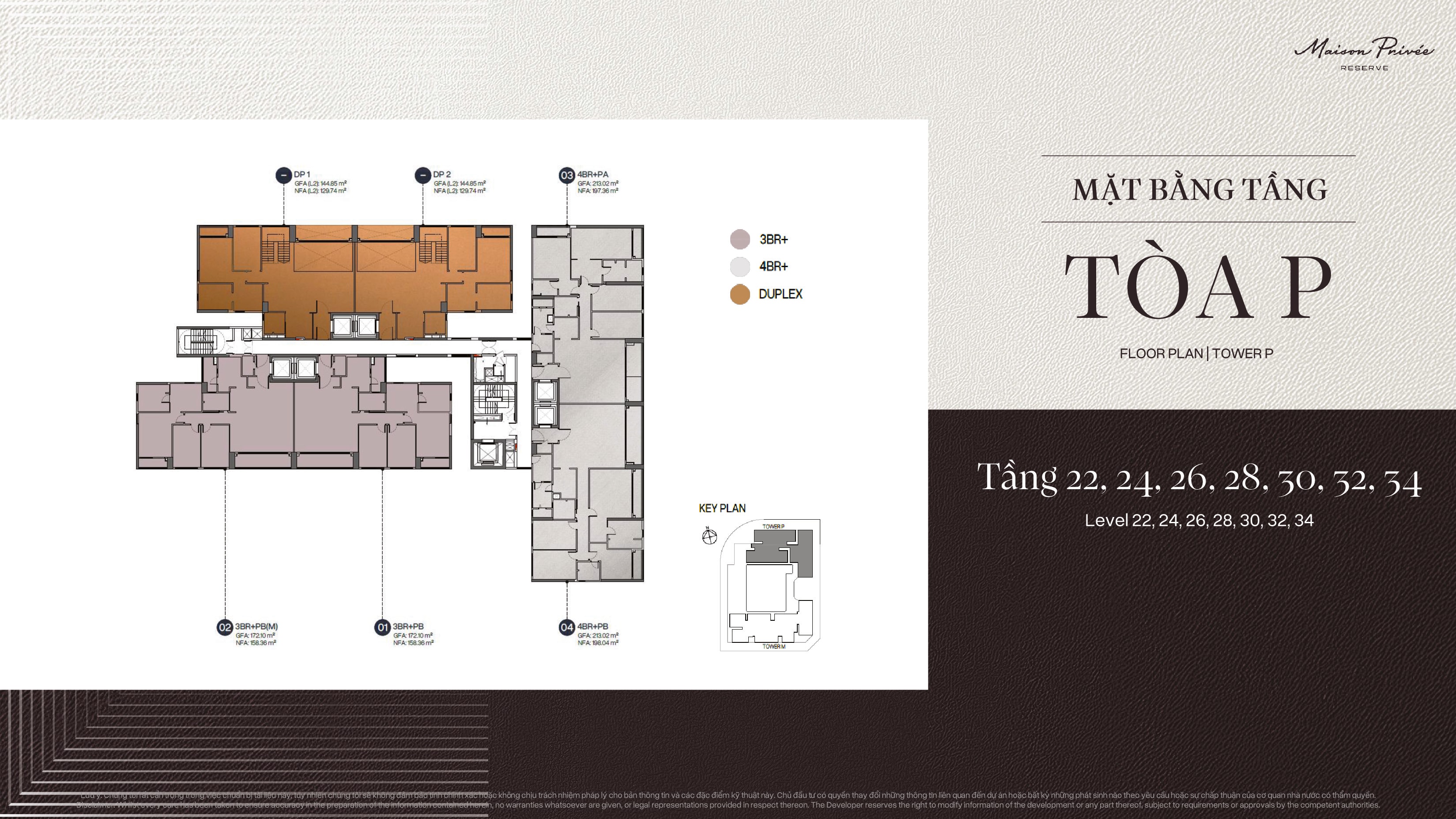 Mặt bằng Tower P cho các tầng chẵn từ 22 đến 34
