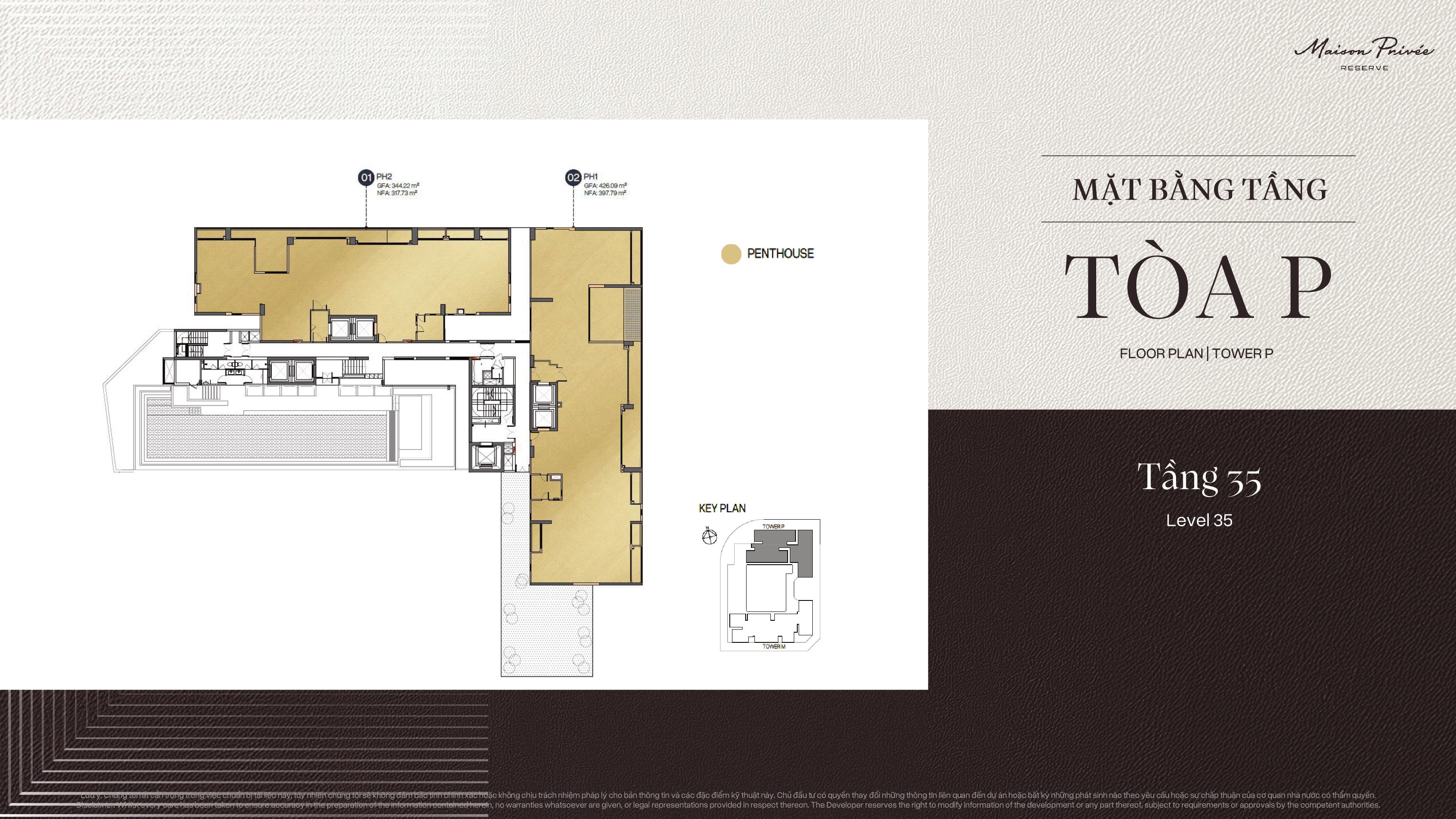 Mặt bằng Penthouse PH1 và PH2 Tower P tại tầng 35