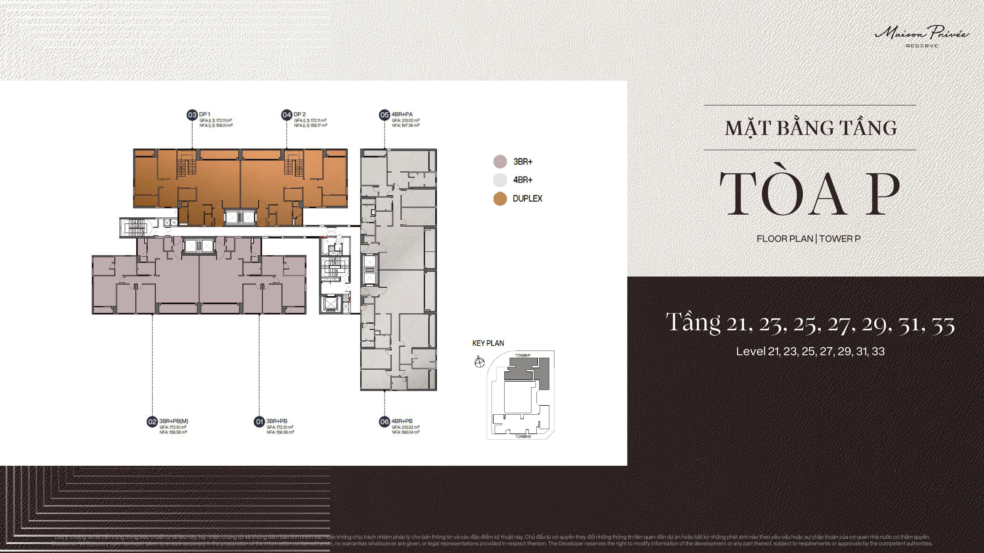 Mặt bằng Tower P cho các tầng lẻ từ 21 đến 33